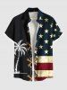 Plus Size Patriotic American Flag Coconut Tree Lace Up 3D Print Buttons Pocket Shirt For Men -  