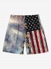 Plus Size 3D Lace Up Patriotic American Flag Eagle Print Drawstring Pocket Beach Shorts For Men -  
