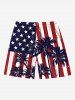 Plus Size Coconut Tree Patriotic American Flag Print Hawaii Drawstring Pocket Beach Shorts For Men -  