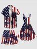 Plus Size Coconut Tree Patriotic American Flag Print Hawaii Drawstring Pocket Beach Shorts For Men -  