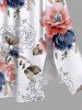 Plus Size Two Tone Flower Leaves Print Hawaii Split Pocket A Line Midi Dress -  