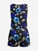 Plus Size Ombre Hibiscus Flower Print Hawaii Drawstring Pocket Romper -  