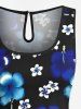 Plus Size Ombre Hibiscus Flower Print Hawaii Drawstring Pocket Romper -  