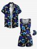 Plus Size Ombre Hibiscus Flower Print Hawaii Drawstring Pocket Romper -  