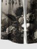 Plus Size Distressed Skull Rose Flower Chandelier Print Ombre Button Pocket Shirt For Men -  