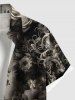 Plus Size Distressed Skull Rose Flower Chandelier Print Ombre Button Pocket Shirt For Men -  