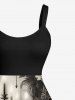 Plus Size Distressed Skull Rose Flower Chandelier Print Ombre A Line Tank Dress -  