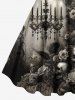 Plus Size Distressed Skull Rose Flower Chandelier Print Ombre A Line Tank Dress -  