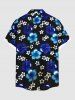 Chemise hawaïenne grande taille à imprimé fleurs d'hibiscus ombré et poches boutonnées pour homme - Bleu profond 6XL