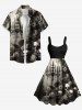 Plus Size Distressed Skull Rose Flower Chandelier Print Ombre A Line Tank Dress -  