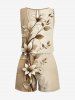 Plus Size Ombre Flower Branch Curve Print Hawaii Drawstring Pocket Romper -  