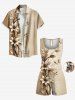Plus Size Ombre Flower Branch Curve Print Hawaii Drawstring Pocket Romper -  