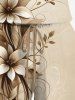Plus Size Ombre Flower Branch Curve Print Hawaii Drawstring Pocket Romper -  