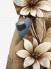 Plus Size Ombre Flower Branch Curve Print Hawaii Drawstring Pocket Romper -  