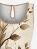 Plus Size Ombre Flower Branch Curve Print Hawaii Drawstring Pocket Romper -  