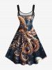 Robe débardeur trapèze hawaïenne grande taille à imprimé poulpe, planète et galaxie - Bleu profond 6X