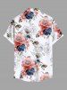 Plus Size Two Tone Flower Leaf Print Hawaii Button Pocket Shirt For Men -  