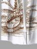 Plus Size Coconut Tree Sea Sailboat Print Hawaii Button Pocket Shirt For Men -  