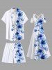 Plus Size Hibiscus Flower Tropical Print Hawaii Beach Shorts For Men -  