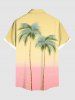 Plus Size Coconut Tree Colorblock Print Buttons Pocket Hawaii Shirt For Men -  