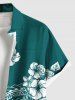 Plus Size Hibiscus Flowers Stars Scarf Print Buttons Pocket Hawaii Shirt For Men -  