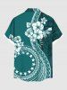 Plus Size Hibiscus Flowers Stars Scarf Print Buttons Pocket Hawaii Shirt For Men -  