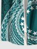 Plus Size Hibiscus Flowers Stars Scarf Print Buttons Pocket Hawaii Shirt For Men -  