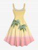 Plus Size Coconut Tree Colorblock Print Hawaii Tank Dress -  