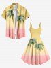Plus Size Coconut Tree Colorblock Print Hawaii Tank Dress -  