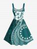 Robe débardeur hawaïenne grande taille à imprimé foulard, fleurs d'hibiscus et étoiles - Vert profond XXS