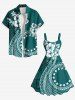 Robe débardeur hawaïenne grande taille à imprimé foulard, fleurs d'hibiscus et étoiles - Vert profond XXS