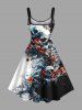 Plus Size Skulls Rose Flower Print Hawaii Tank Dress -  