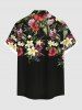 Plus Size Hibiscus Flower Leaf Tropical Print Buttons Pocket Hawaii Shirt For Men -  
