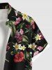 Plus Size Hibiscus Flower Leaf Tropical Print Buttons Pocket Hawaii Shirt For Men -  