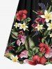Robe camisole hawaïenne à imprimé tropical et fleurs d'hibiscus grande taille - Noir S