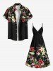 Plus Size Hibiscus Flower Leaf Tropical Print Surplice Hawaii Cami Dress -  