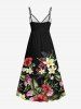 Plus Size Hibiscus Flower Leaf Tropical Print Surplice Hawaii Cami Dress -  