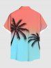 Plus Size Coconut Tree Ombre Colorblock Print Buttons Pocket Hawaii Shirt For Men -  