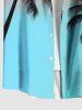 Plus Size Coconut Tree Ombre Colorblock Print Buttons Pocket Hawaii Shirt For Men -  