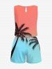 Plus Size Coconut Tree Ombre Colorblock Print Cinched Hawaii Romper -  