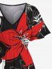 Plus Size Hibiscus Flower Print Split Hawaii Midi Dress -  