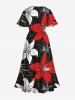 Plus Size Hibiscus Flower Print Split Hawaii Midi Dress -  