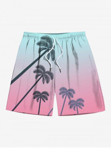 Plus Size Coconut Tree Ombre Print Hawaii Beach Shorts For Men - BLUE - 8XL