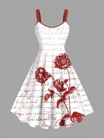 Plus Size Floral Leaves Ombre Letters Print Hawaii A Line Tank Dress - WHITE - 2X