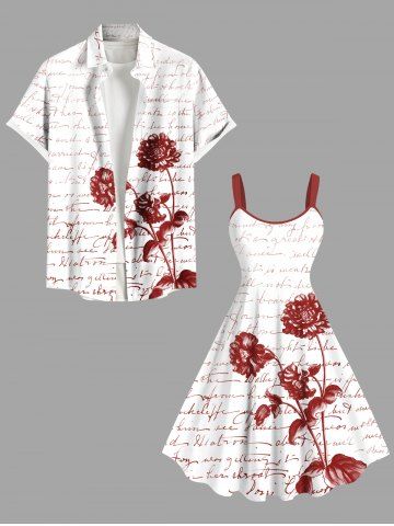 Flower Leaf Ombre Letters Print Plus Size Matching Hawaii Beach Outfit For Couples - WHITE