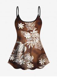 Branch Leaves Floral Turtle Tie Dye Ombre Print Hawaii Sea Creatures Tankini Top -  
