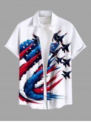 Plus Size Patriotic American Flag Plane Print Button Pocket Shirt For Men -  