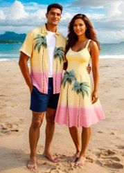 Coconut Tree Colorblock Print Plus Size Matching Hawaii Beach Outfit For Couples -  
