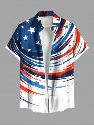 Plus Size Patriotic American Flag Paint Splatter Print Buttons Pocket Shirt For Men -  