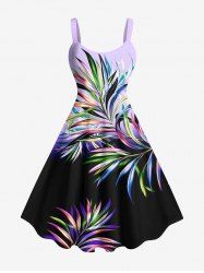 Plus Size Ombre Colorblock Tropical Leaf Print Hawaii Tank Dress -  